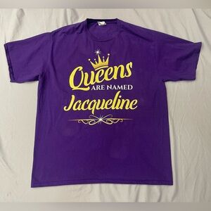 Purple “Queens are Named Jacqueline”Graphic T-Shirt with Yellow Print